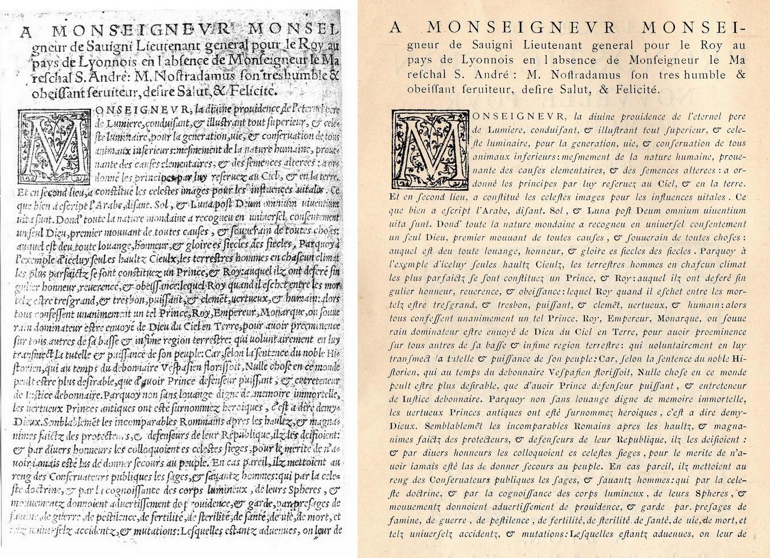La Grand pronostication nouvelle pour l'An 1560, comparaison dition Volant et reproduction Rigaux