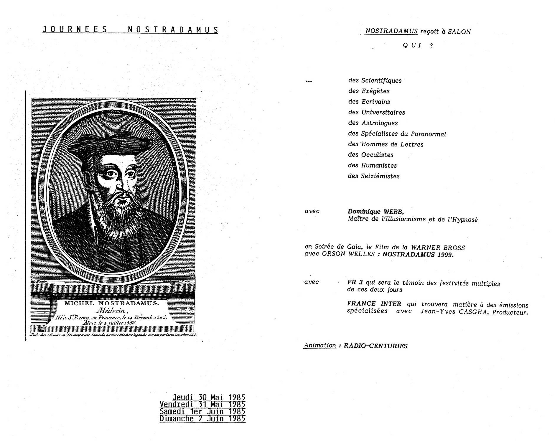 Journées Nostradamus, présentation de brochure, extrait