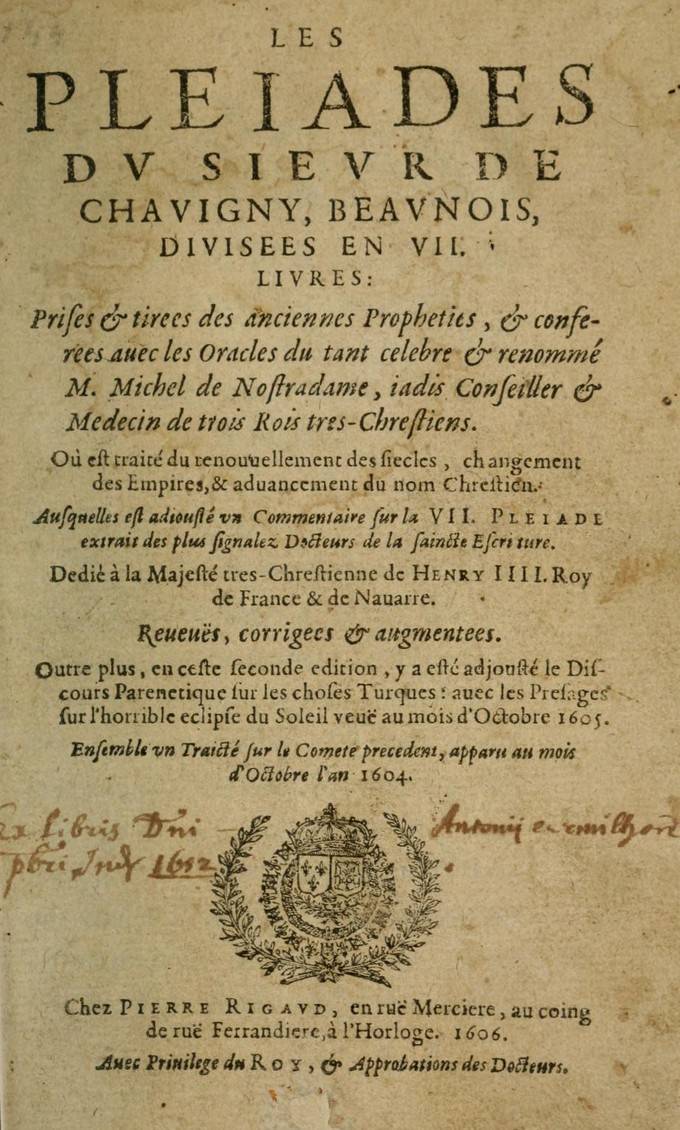 Les Pléiades, 1606